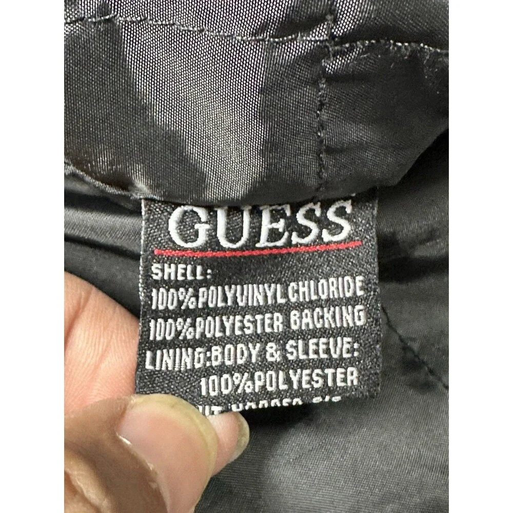 GUESS Men's Faux Leather Moto Biker Jacket Black Size Medium M Quilted Lining